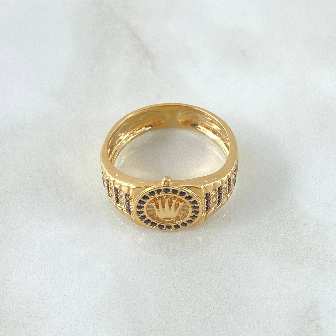 Anillo Circulo Corona RX 5.65gr / T11 / Circones Blancos Negros Oro Amarillo 18K ©