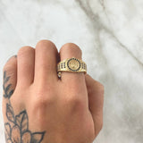 Anillo Circulo Corona RX 5.65gr / T11 / Circones Blancos Negros Oro Amarillo 18K ©