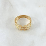 Anillo Doble Eslabon Rectangular 4gr / T8 1/4 / Circones Blancos Oro Amarillo 18K ©