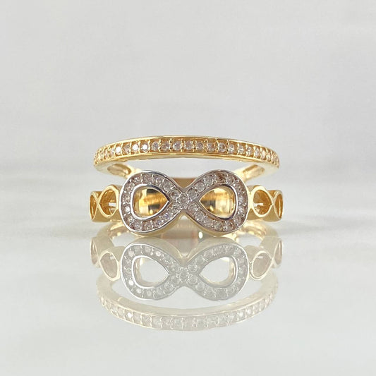 Anillo Carril Triple Infinito Super Puesto 4.35gr / T7 1/2 / Circones Blancos Dos Oros Amarillo Blanco 18K ©