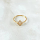 Anillo Flor Trebol 1.75gr / T7 3/4 / Circones Blancos Oro Amarillo 18K ©