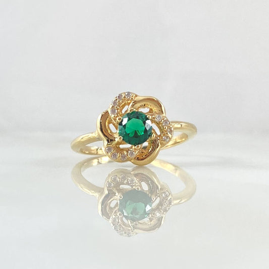 Anillo Flor de Gardenia 3.4gr / T7 1/4 / Circones Blancos Verdes Oro Amarillo 18K ©