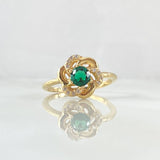 Anillo Flor de Gardenia 3.4gr / T7 1/4 / Circones Blancos Verdes Oro Amarillo 18K ©