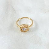 Anillo Flor de Gardenia 3.15gr / T7 1/4 / Circones Blancos Oro Amarillo 18K ©