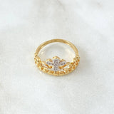 Anillo Corona Cruzada 2.55gr / T6 / Circones Blancos Dos Oros Amarillo Blanco 18K ©