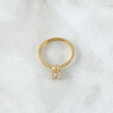 Anillo Solitario Cetro Punteado 2.1gr / T7 1/2 / Circones Blancos Oro Amarillo 18K ©