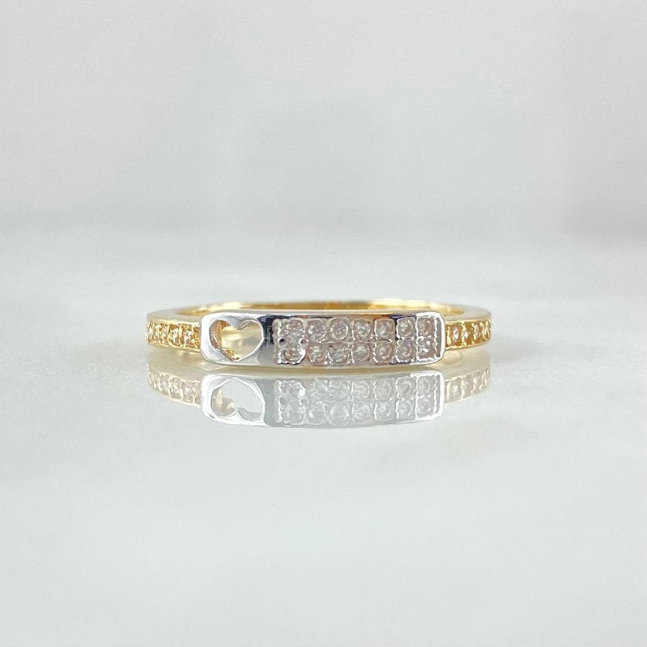 Anillo Carril Corazón Incrustado 1.6gr / T6 / Circones Blancos Dos Oros Amarillo Blanco 18K ©