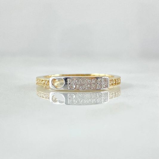 Anillo Carril Corazón Incrustado 1.6gr / T6 / Circones Blancos Dos Oros Amarillo Blanco 18K ©