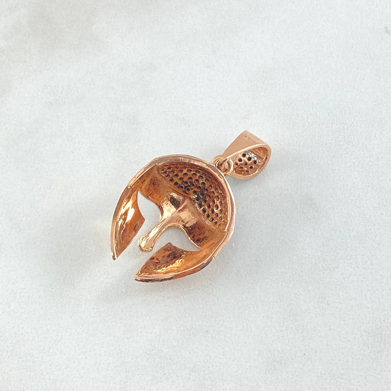 Dije Casco Espartano 4.45gr / 3.5cm / Circones Negros Oro Rosa 18K *