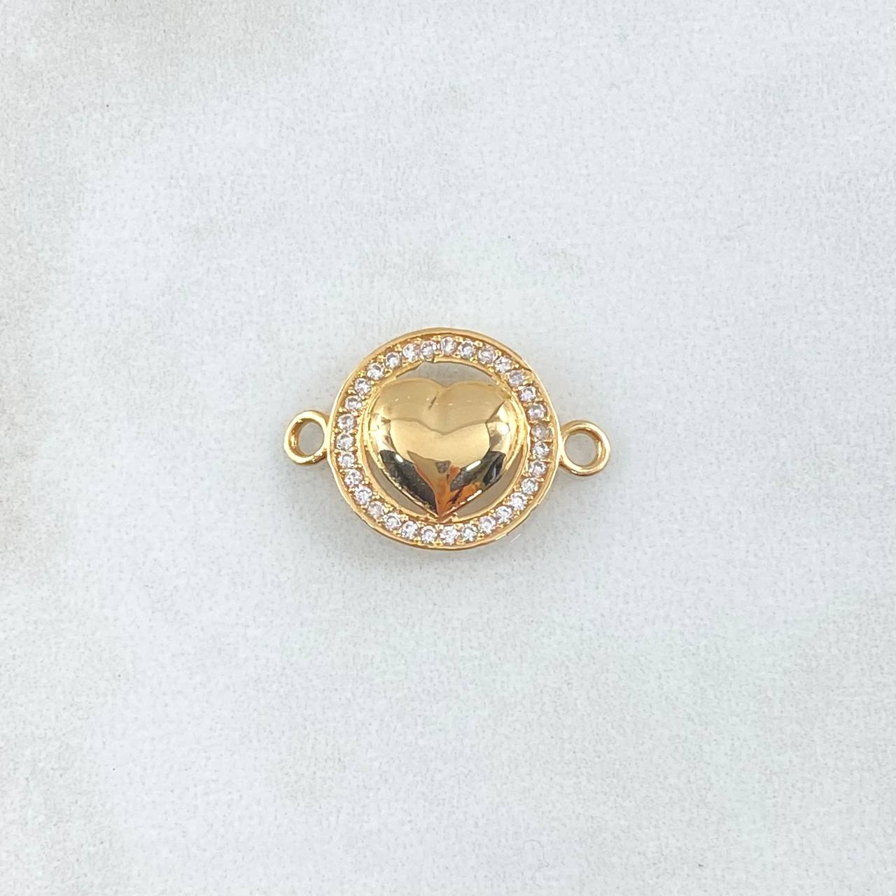 Herraje Corazón Halo Tupido 1.5gr / 2cm / Circones Blancos Oro Amarillo 18K *