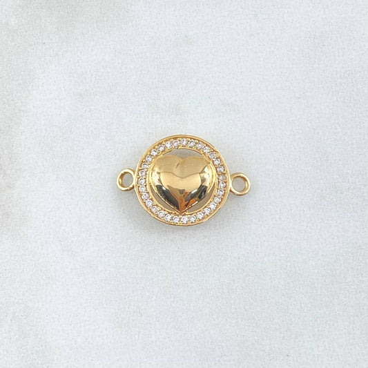 Herraje Corazón Halo Tupido 1.5gr / 2cm / Circones Blancos Oro Amarillo 18K *