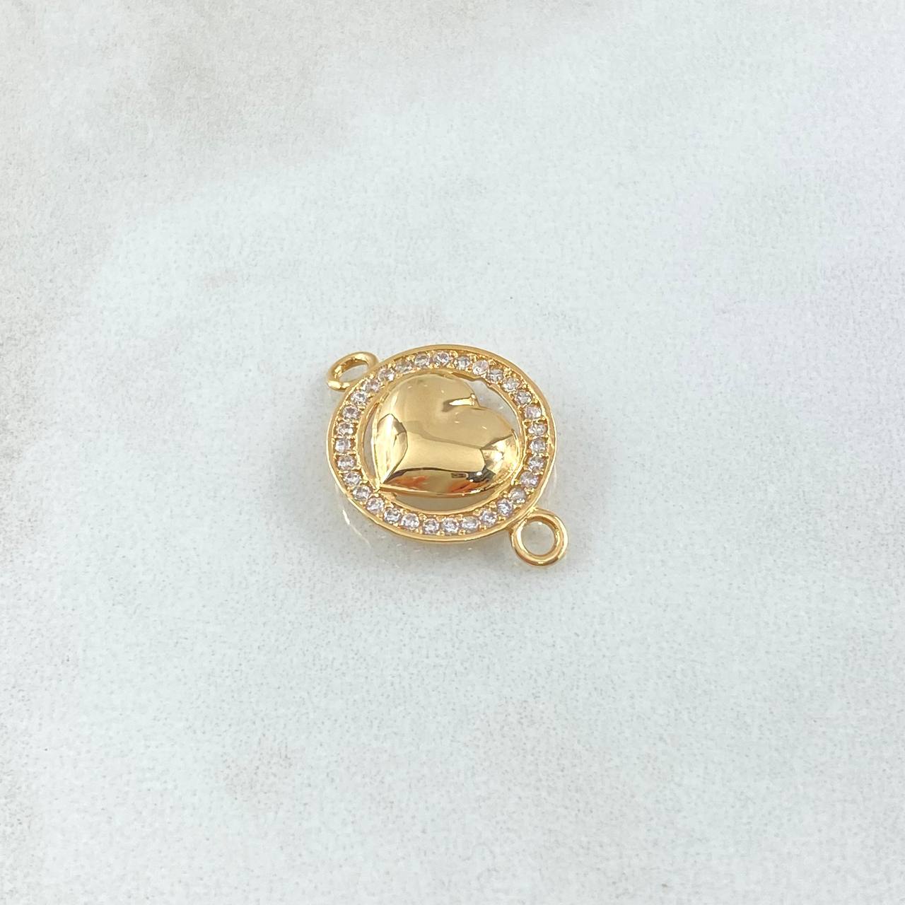 Herraje Corazón Halo Tupido 1.5gr / 2cm / Circones Blancos Oro Amarillo 18K *
