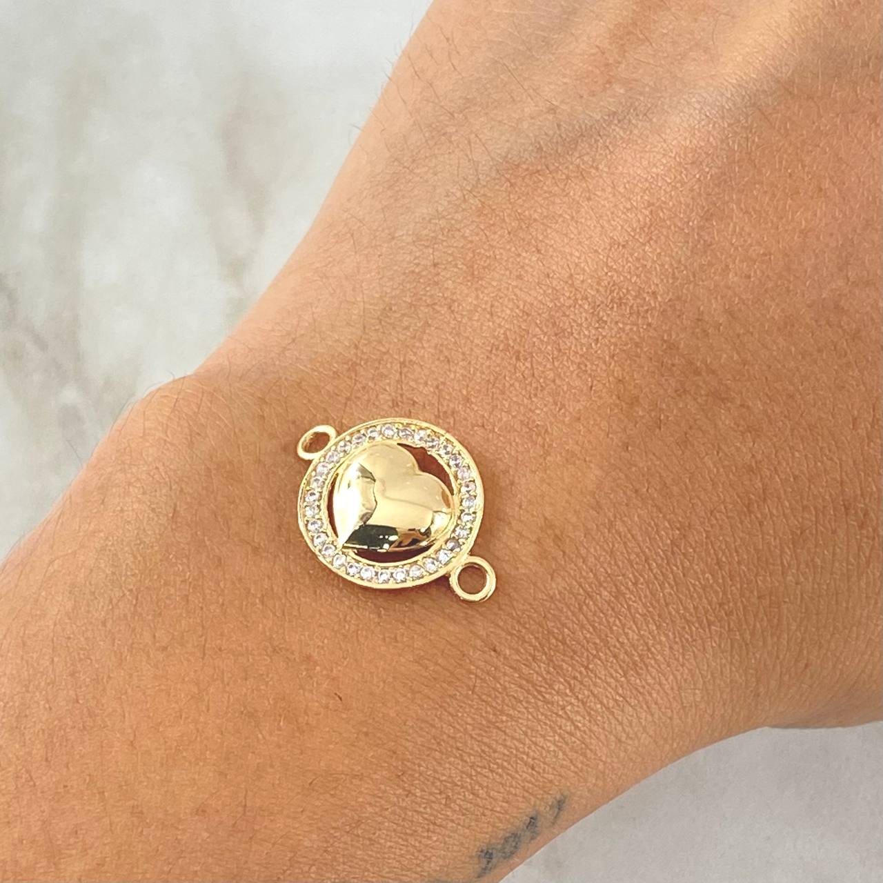 Herraje Corazón Halo Tupido 1.5gr / 2cm / Circones Blancos Oro Amarillo 18K *