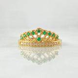Anillo Corona Pavo Real 2.05gr / T6 / Circones Blancos Verdes Oro Amarillo 18K *