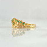 Anillo Corona Pavo Real 2.05gr / T6 / Circones Blancos Verdes Oro Amarillo 18K *