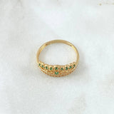 Anillo Corona Pavo Real 2.05gr / T6 / Circones Blancos Verdes Oro Amarillo 18K *