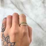 Anillo Corona Pavo Real 2.05gr / T6 / Circones Blancos Verdes Oro Amarillo 18K *