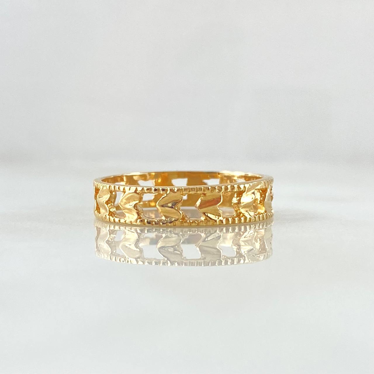 Anillo Corazones Carriles Bordeados 2.5gr / T8 1/4 / Oro Amarillo 18K *