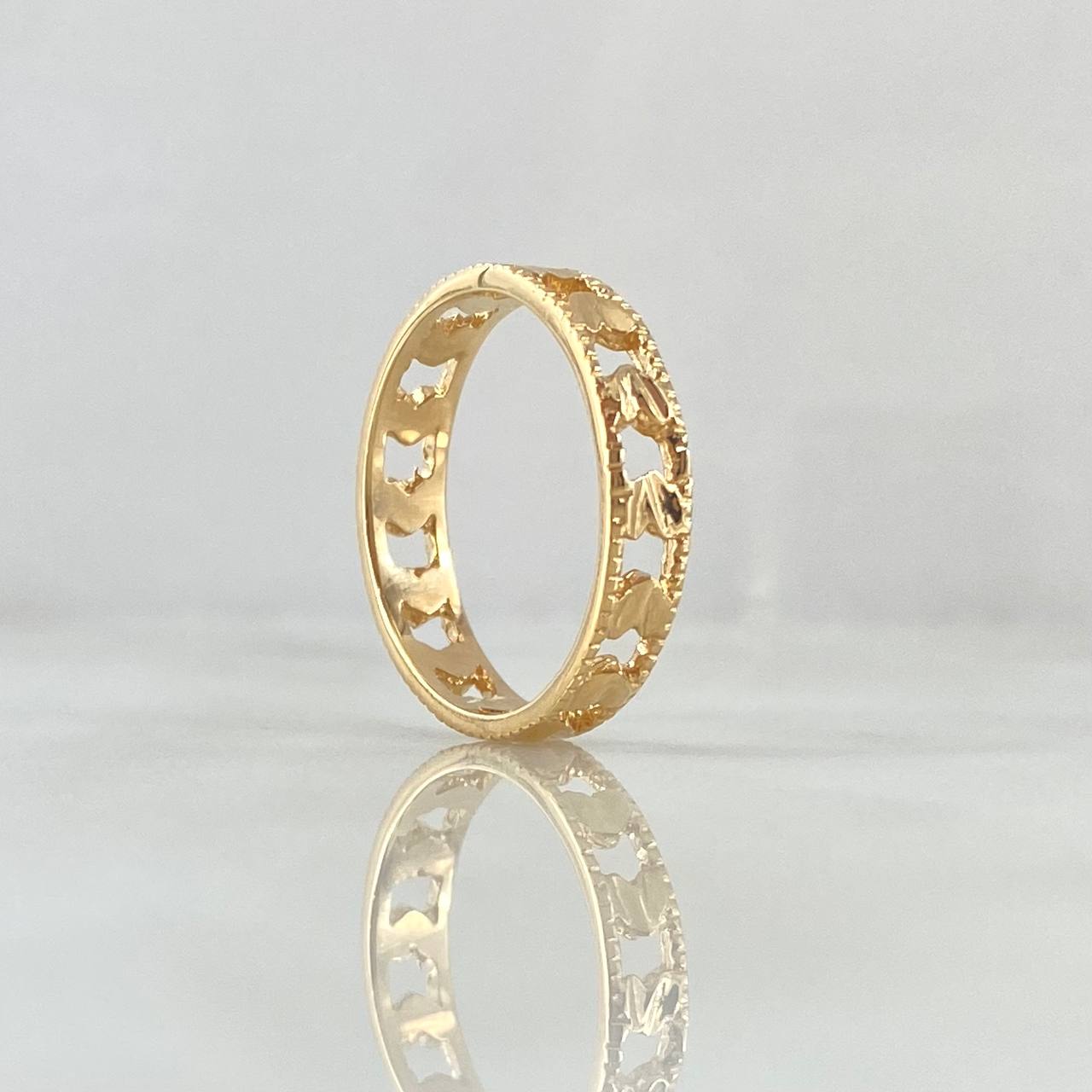 Anillo Argolla Corazones Rayados Internos 2.45gr / T6 3/4 / Diamantado Oro Amarillo 18K *