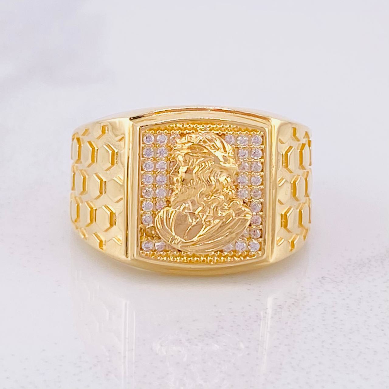 Anillo Rostro Cristo 9.7g / T10 Oro Amarillo 18K