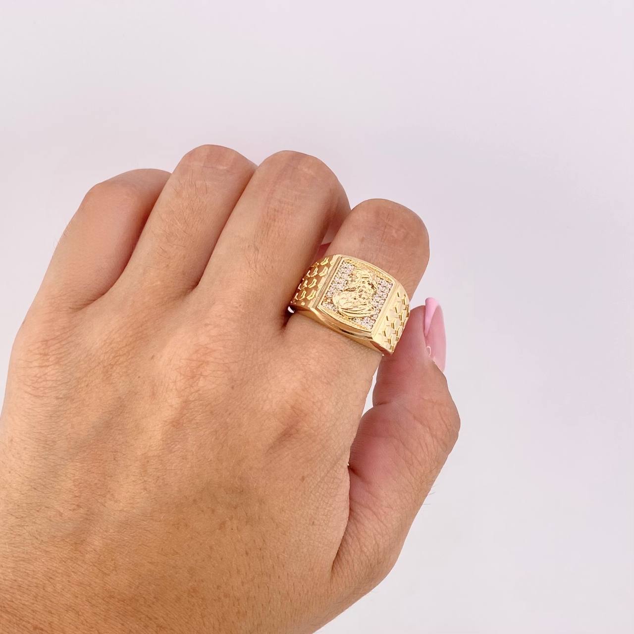 Anillo Rostro Cristo 9.7g / T10 Oro Amarillo 18K