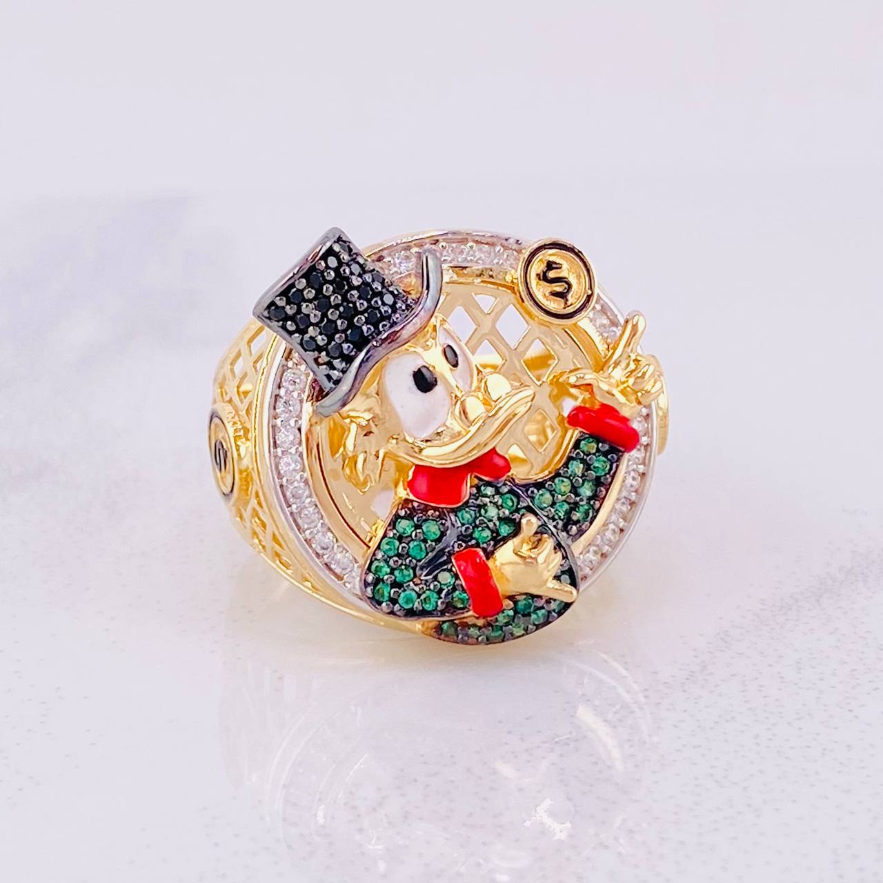 Anillo Pato Millonario Inspirado 12.2g / T9 Dos Oros Amarillo Blanco 18K