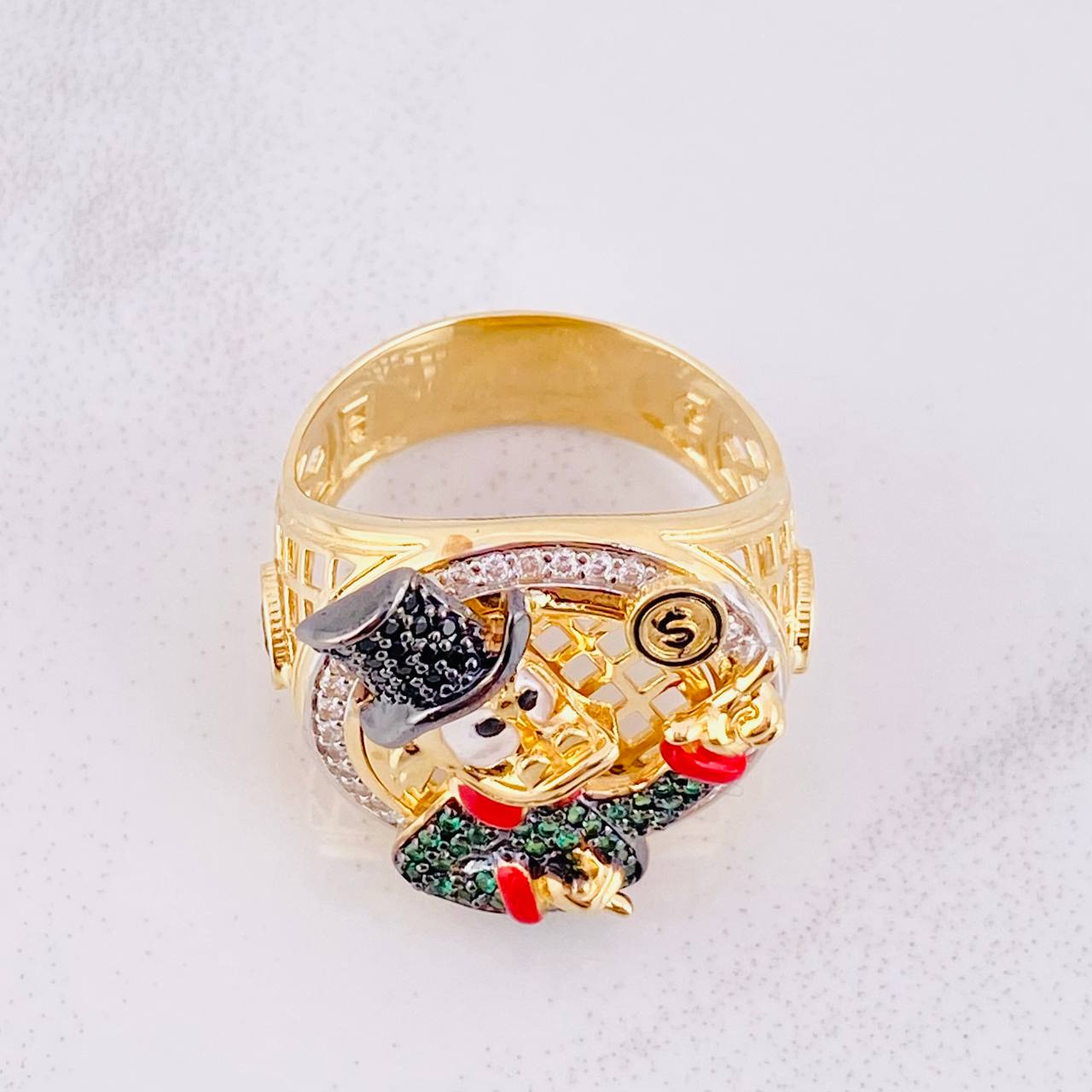 Anillo Pato Millonario Inspirado 12.2g / T9 Dos Oros Amarillo Blanco 18K