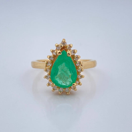 Anillo Solitario Gota Esmeralda 4.6gr / T6 1/2 / Oro Amarillo18K %