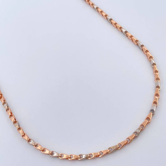 Cadena Rustica Espiga 10.65gr / 43.8cm / 1.65mm Dos Oros Blanco Rosa 18K %