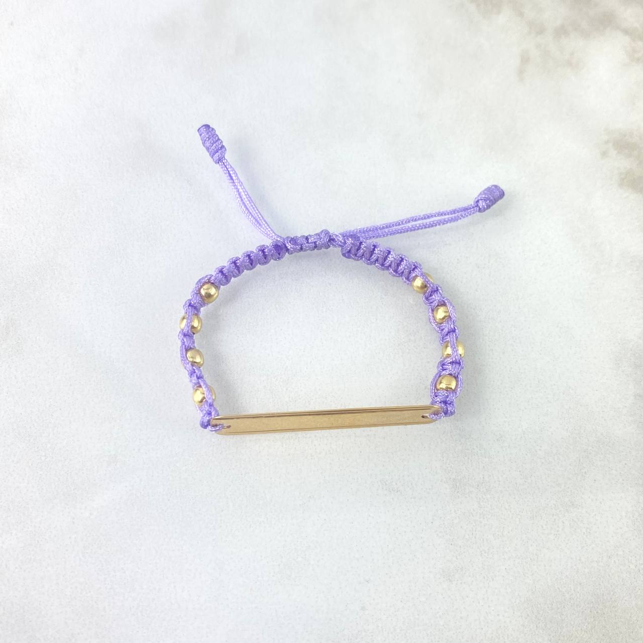 Pulsera Violeta Placa Paralela 1.5gr / 3cm-0.6cm / 3mm Bolas Lisas 8 und Oro Amarillo *