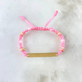 Pulsera Rosada Placa Rayada Floreada 1.6gr / 3cm-0.6cm / 4mm Bolas Diamantadas 4 und Oro Amarillo *