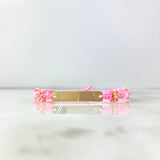 Pulsera Rosada Placa Rayada Floreada 1.6gr / 3cm-0.6cm / 4mm Bolas Diamantadas 4 und Oro Amarillo *