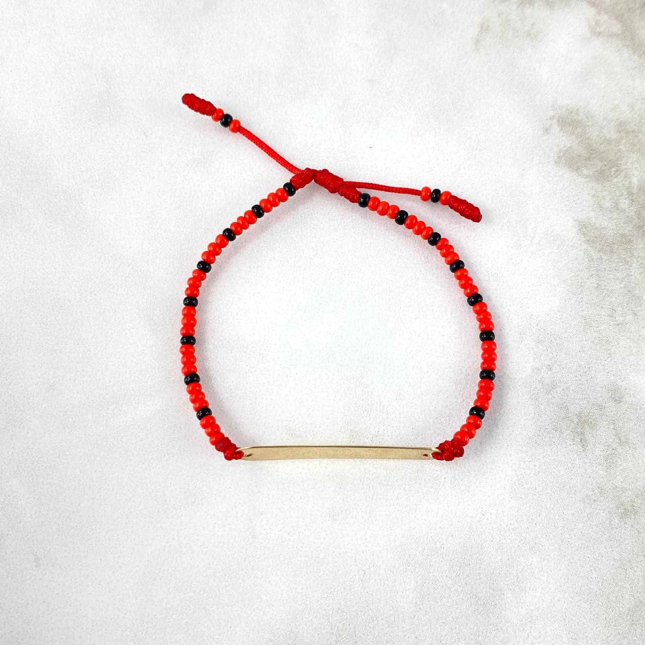 Pulsera Roja Placa Lisa 0.9gr / 3cm-0.6cm / Falsa Coral Oro Amarillo *