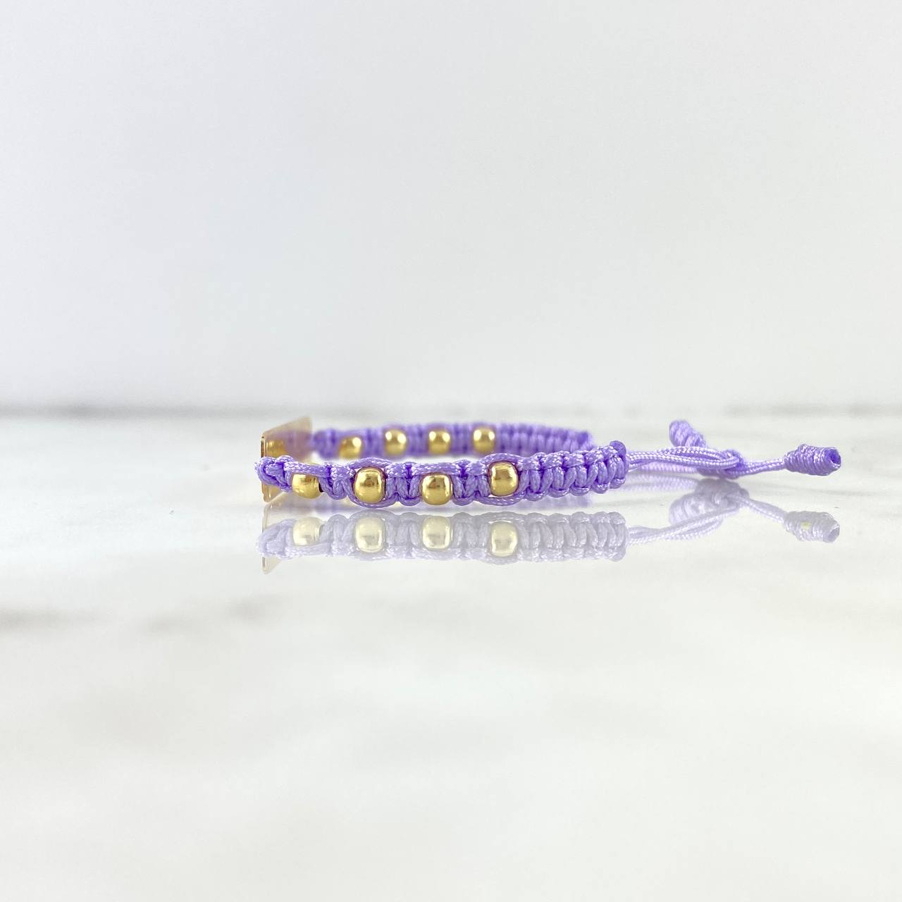Pulsera Violeta Placa Paralela 1.5gr / 3cm-0.6cm / 3mm Bolas Lisas 8 und Oro Amarillo *