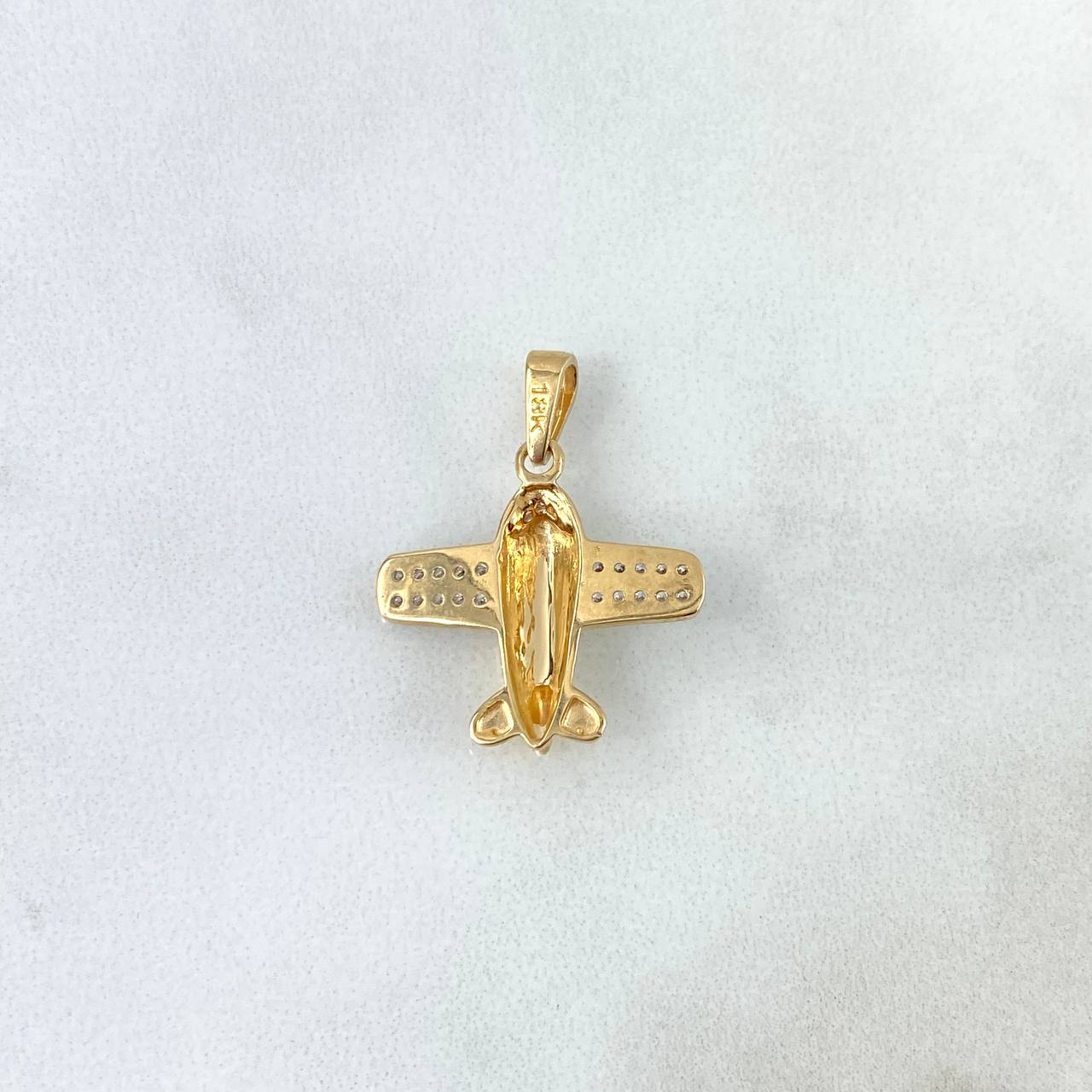Dije Avion 1.95gr / 2.4cm / Circones Blancos Dos Oros Amarillo Blanco