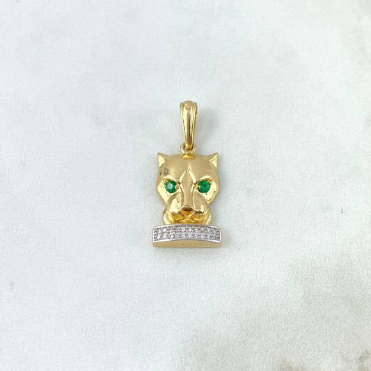 Dije Rostro de Pantera 5.35gr / 3cm / Circones Blancos Verdes Dos Oros Amarillo Blanco
