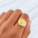 Anillo Sello Bordeado León 3.9g / T8 1/4 Oro Amarillo 18K