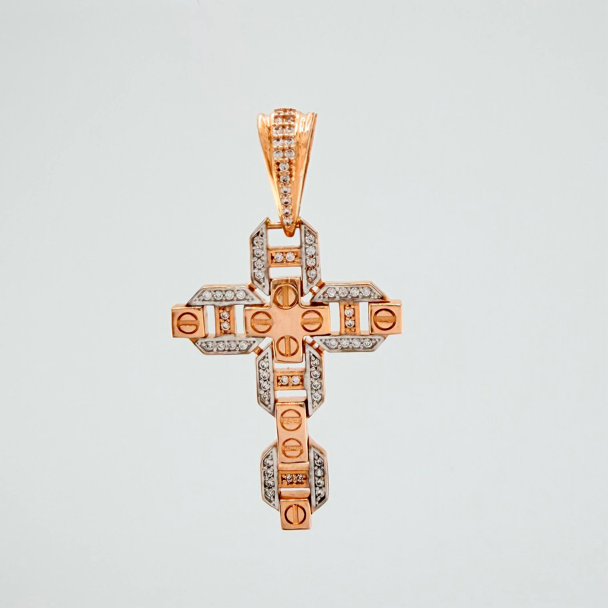 Dije Cruz Cristo 6.3 g / 4.5 cm Dos Oros Blanco Rosa 18K
