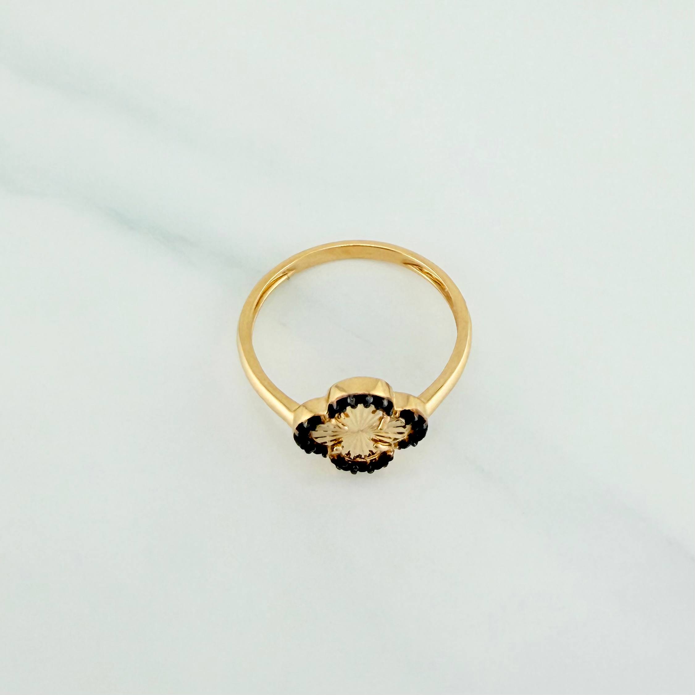Anillo Trebol Diamantado 2.1 g / T7 1/4 Dos Oros Negro Amarillo 18K