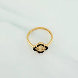 Anillo Trebol Diamantado 2.1 g / T7 1/4 Dos Oros Negro Amarillo 18K