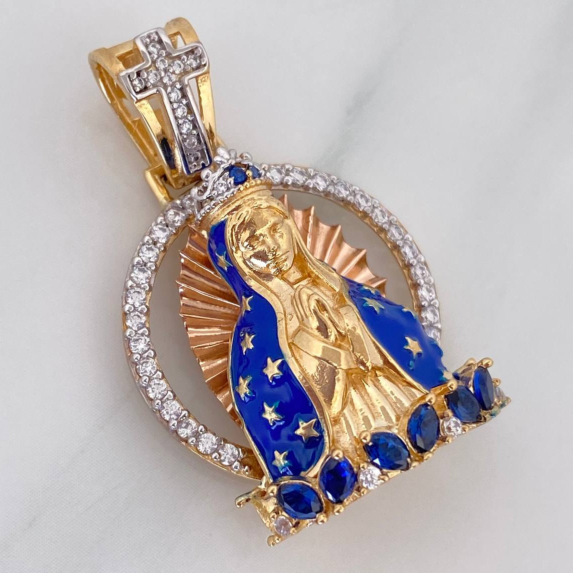 Dije Virgen Guadalupe 7.35 g / 3.1 cm Dos Oros Amarillo Blanco 18K