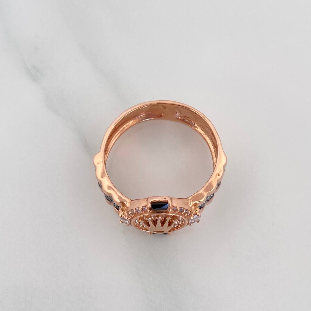 Anillo Correa Corona 4.6 g / T9 1/2 Dos Oros Negro Rosa 18K