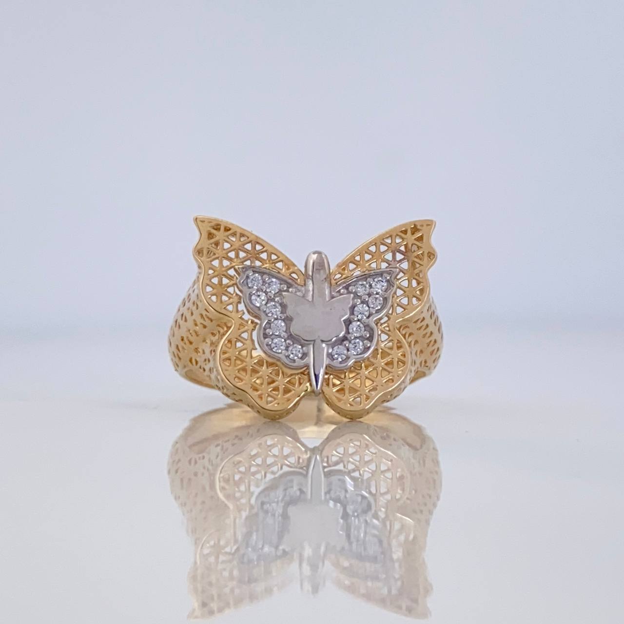 Anillo Mariposa 3 g / T6 1/4 Dos Oros Amarillo Blanco 18K