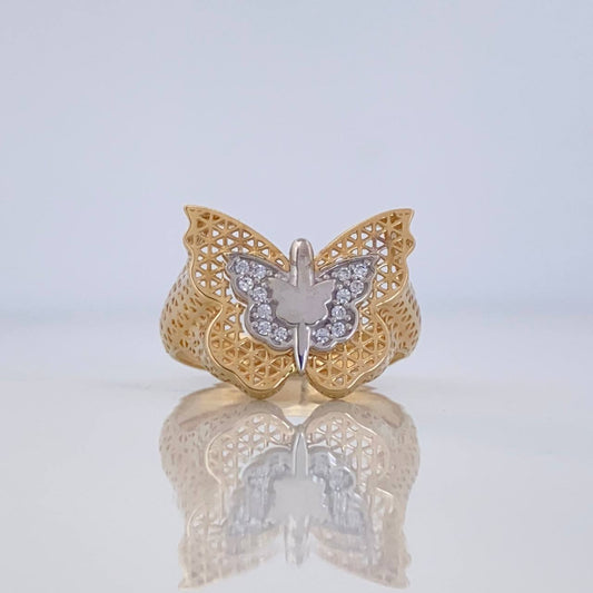 Anillo Mariposa 3 g / T6 1/4 Dos Oros Amarillo Blanco 18K