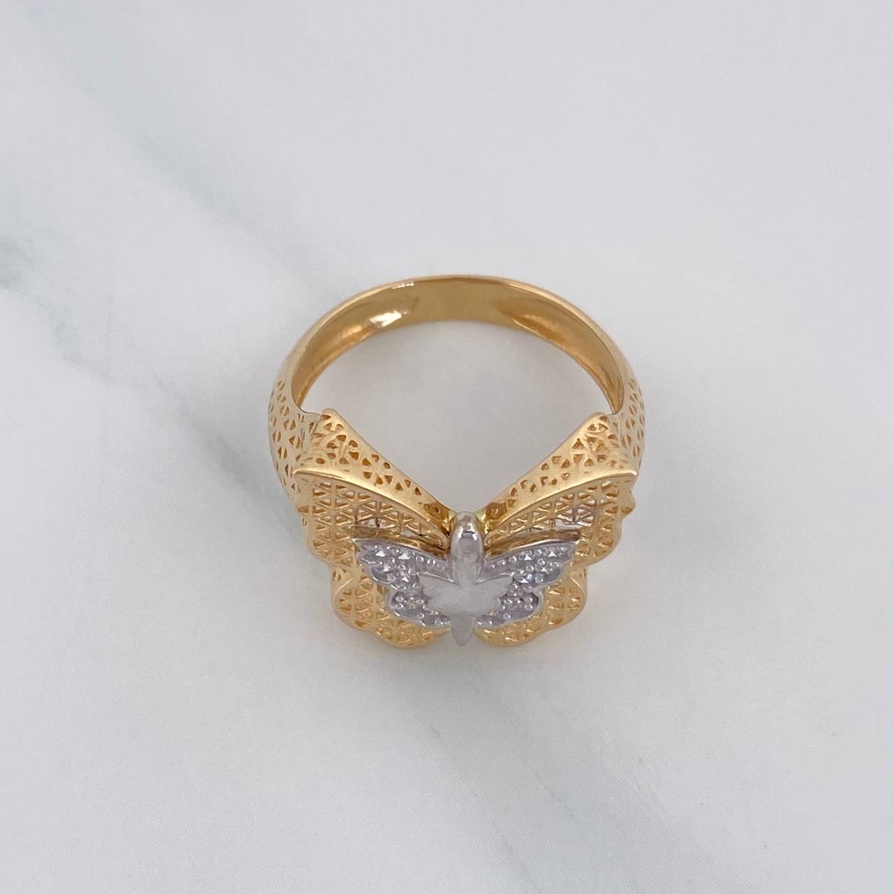 Anillo Mariposa 3 g / T6 1/4 Dos Oros Amarillo Blanco 18K