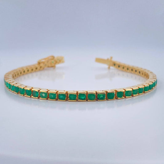 Pulso Tipo Tennis Esmeralda 15.7gr / 17.4cm / 3.26mm Oro Amarillo18K %