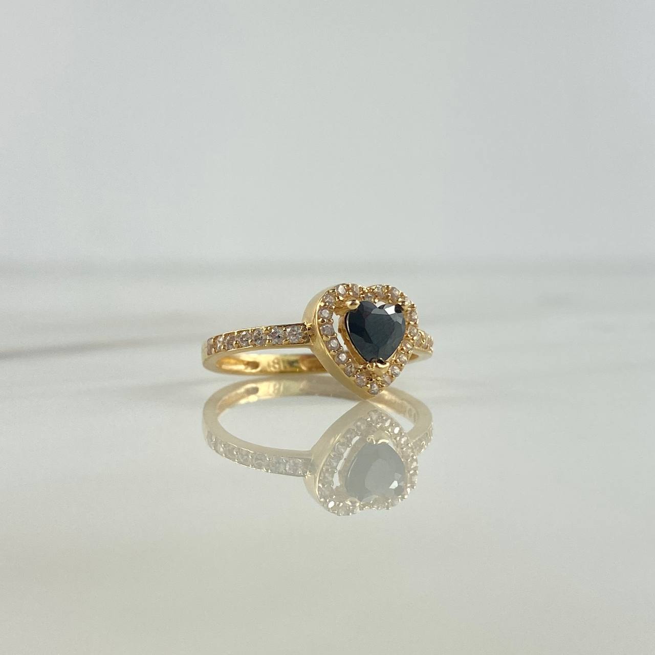 Anillo Solitario Corazon 2.3gr / T6 3/4 / Circon Negro Blanco Oro Amarillo ©