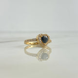 Anillo Solitario Corazon 2.3gr / T6 3/4 / Circon Negro Blanco Oro Amarillo ©