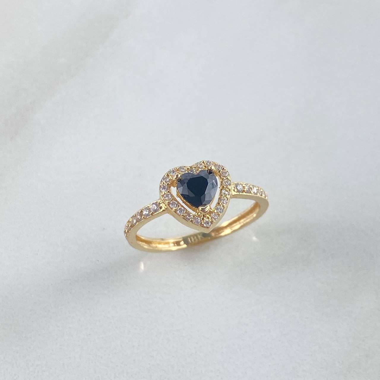 Anillo Solitario Corazon 2.3gr / T6 3/4 / Circon Negro Blanco Oro Amarillo ©