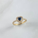 Anillo Solitario Corazon 2.3gr / T6 3/4 / Circon Negro Blanco Oro Amarillo ©